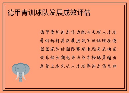 德甲青训球队发展成效评估