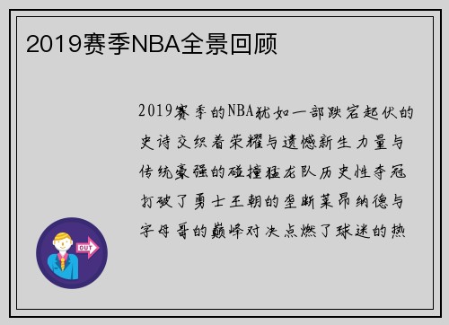 2019赛季NBA全景回顾